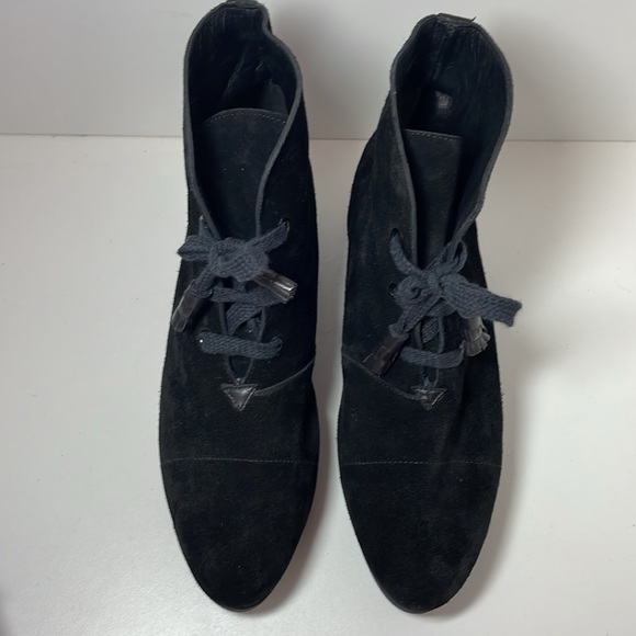 Vintage Yves Saint Laurent Black Suede Leather Lace Up Ankle Boots Spain - Picture 1 of 12